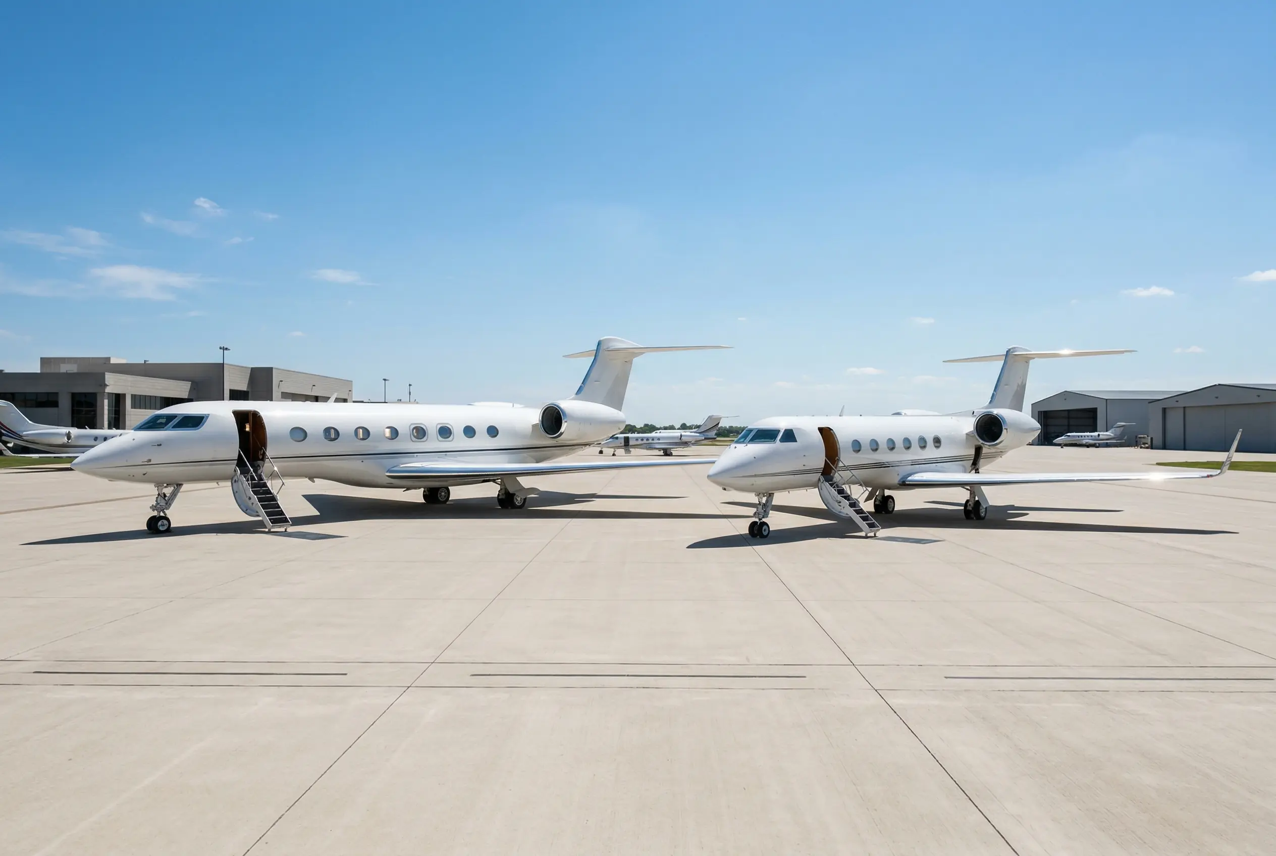 Gulfstream G650ER and G550 side by side on the tarmac — fleet availability